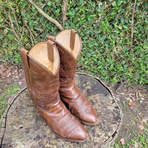 Men Vintage Brown Leather Cowboy Boots By Dan Post Size 11- 11.5/Men Go Western